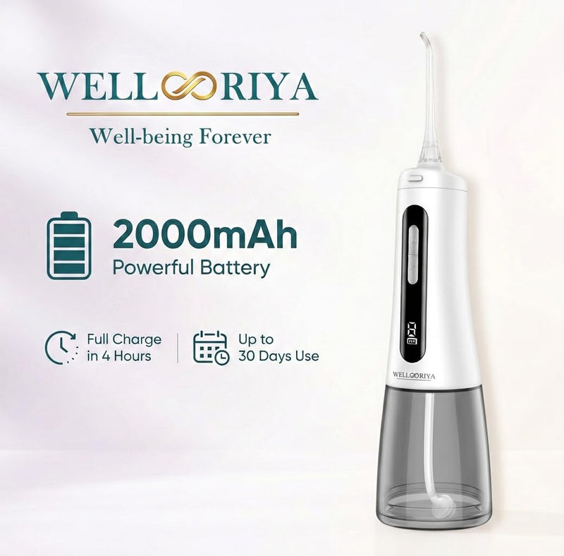 Cordless Water Dental Flosser – Power Dental Flosser for Teeth & Gums, 9 Pressure Levels, 300mL Tank, USB-C Rechargeable Oral Irrigator, IPX7 Waterproof for Braces & Travel – Wellooriya (White) White