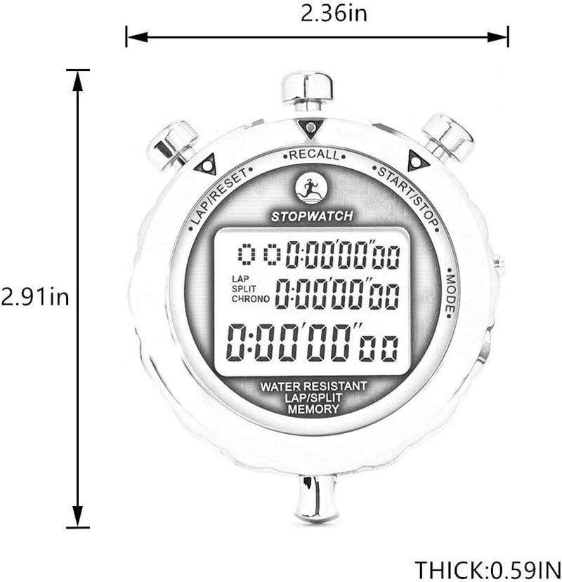 Digital Stopwatch Timer Stop Watch Stopwatch for Sports Competition 100 Lap Metal