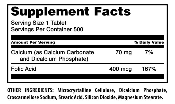 Amazing Formulas Folic Acid (Vitamin B9) 400 mcg | Tablets Supplement | Non-GMO | Gluten Free | Made in USA (1 Pack, 500 Count) 500 Count (Pack of 1)