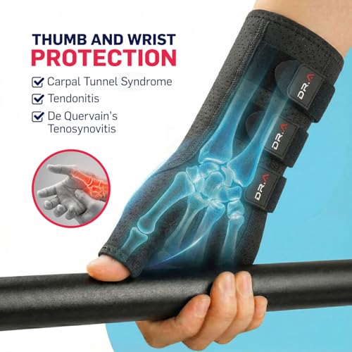 Doctor-Developed Carpal Tunnel Wrist Brace Night Support, Thumb Spica Splint Left Hand for De Quervains Tenosynovitis, Tendonitis, Wrist Brace With Thumb Support-Small/Medium-Women & Men, Black Left Hand - Black Small/Medium