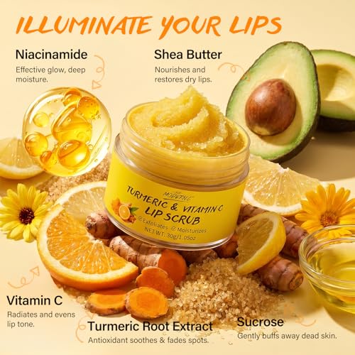 Turmeric Lip Scrub for Dark Lips Vitamin C Lip Scrubber Exfoliator