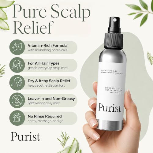 Purist Dandruff Spray – Leave-In Itchy, Dry Scalp Treatment – Hydrating, Lightweight, Soothing Scalp Moisturizer – Scalp Care Spray for Dryness, Dandruff, Flaky Scalp – Non-Greasy and Quick Relief