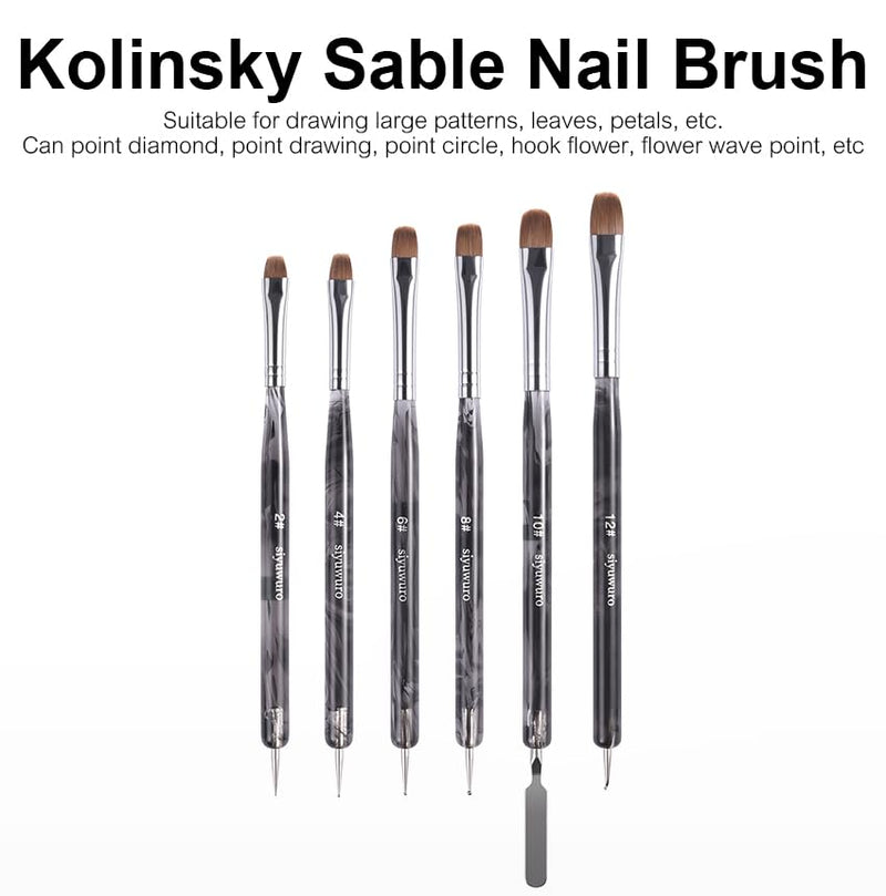 6Pcs Kolinsky Sable Nail Brush French Nail Brush 2 Way Professional UV Gel Acrylic Nail Art Brush with Dotting Tool for French Manicure Cuticle Clean Up Nail Art Design Pen (Set) Set - BeesActive Australia