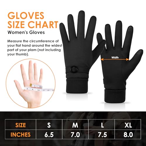 Womens Suede Gloves for Cold Weather, Winter Thick Warm Fleece Lined X-Large Black
