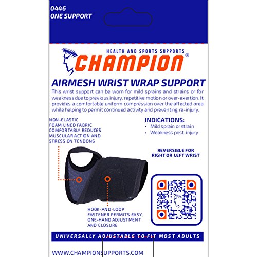 Champion Wrist Wrap Support, Universal Fit, Airmesh Fabric, Grey,