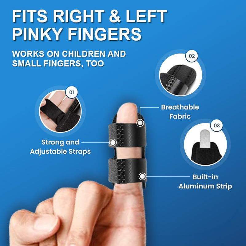 Pinky Splint and Ice Pack (2+2 Set) Small Finger Pain Relief Set for Kids, Pinky Brace for Knuckle Immobilization, Straightening Arthritis, Mallet Finger, Fits Thumb, Ring, Pinkie, Little Fingers Pinky Splints with Ice Packs