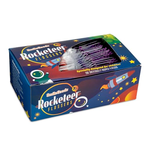 SmileGoods Rocketeer Flossers, Individually Wrapped Kids Flosser, Astronaut Space Themed Design, Dental Floss Picks for Children, Dispenser Box of 200