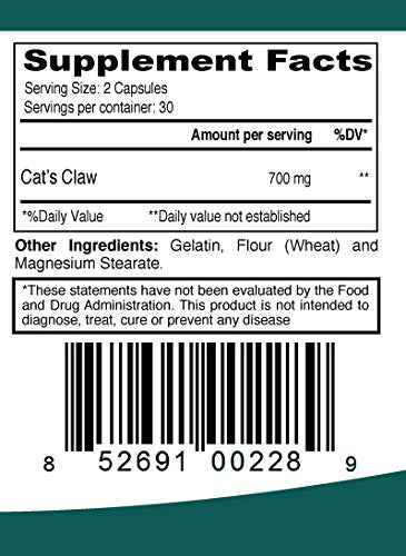 Cat's Claw Uña de Gato Uncaria Tomentosa 700mg 60 Capsules, Ayuda al Sistema Inmunologico