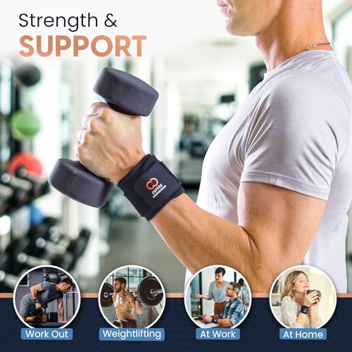 Copper Compression Wrist Wraps (2 Pack) – Adjustable Copper Infused Wrist Support for Weightlifting, Workouts, Injury Recovery, Carpal Tunnel, Tendonitis, and Pain Relief – Breathable and Comfortable Straps