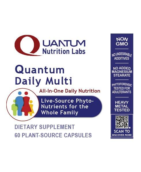 Quantum Nutrition Labs Daily Multivitamin - Multivitamin for Men and Women, Daily Nutrition Supplements with Calcium for Adults, Made with Cordyceps and Green Tea - 60 Vegetarian Capsules 60 Count (Pack of 1)
