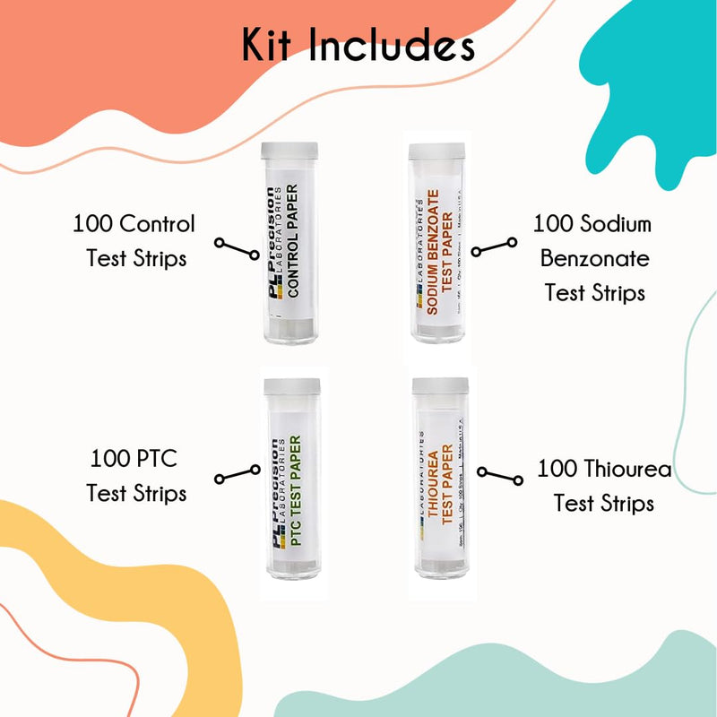 EISCO Super Taster Test Kit - PTC Paper Strips with Biodegradable Box & Instructions - Lab Quality - Classroom Pack - PTC Paper, Sodium Benzoate, Thiourea, and Control (No Chemical), 100 Strips Each - BeesActive Australia