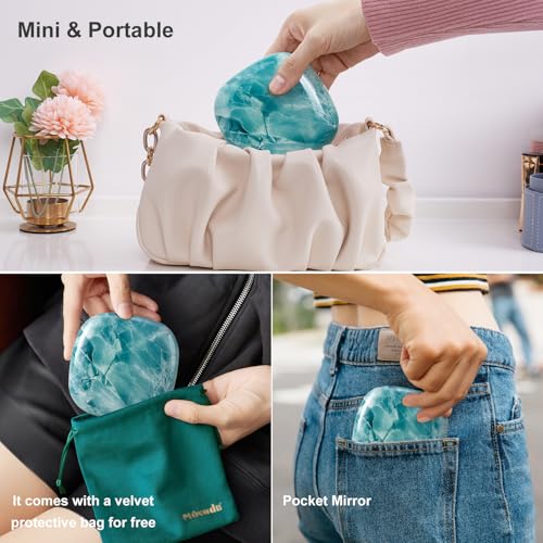Mocado Compact Mirror with Light-4 Inches Compact 1x/10x Magnifying Mirror Green Marble