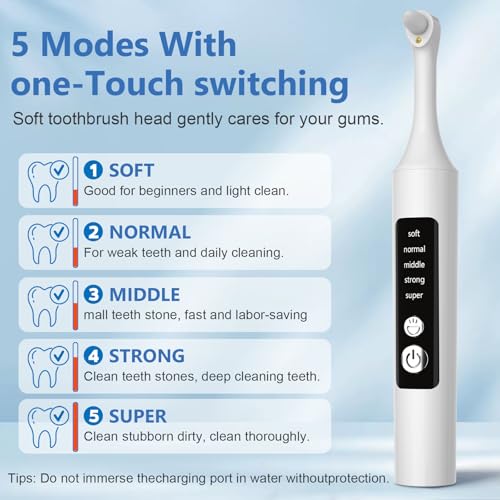 Teeth Whitening Polisher Kit, 6 Heads, 5 Modes, USB-C LED Cleaning Tool
