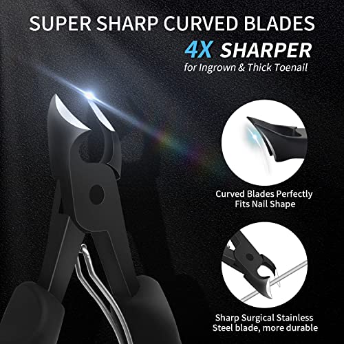BLESWIN Podiatrist Toenail Clippers Professional, Super Sharp Toe Nail Clippers for Thick Toenail for Seniors or Ingrown Nail, Heavy Duty Toe Nail Nipper with Pedicure Knife 2pcs Black