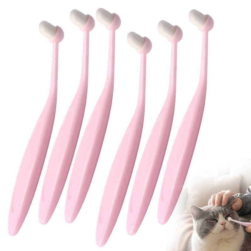 DQITJ 6 Pack Gentle Eye Care Brushes for Pets, Pink Soft Fiber Tear Stain Remover – Safe Tapered Tip for Delicate White Fur