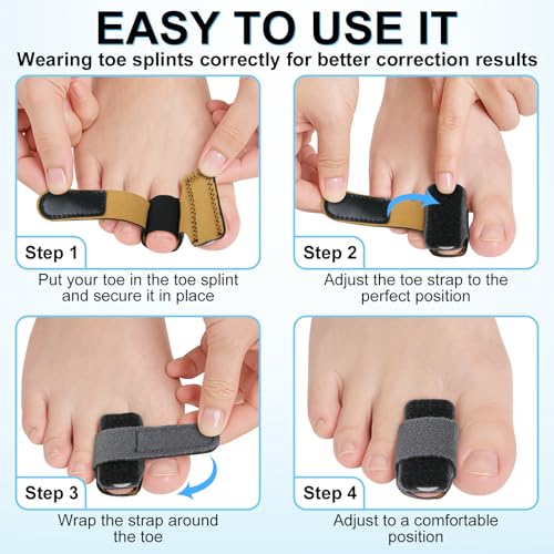 4pcs Hammer Toe Straightener with Aluminum Plate, Adjustable Hammer Toe Corrector for Women & Men,Toe Splints Wraps Relief for Curled, Bent Toes,Crooked & Broken Toes(Large) Large