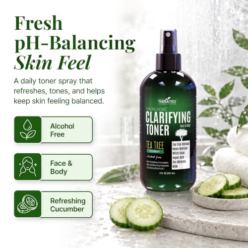 TheraTree Clarifying Toner with Tea Tree, Neem, MSM, Alcohol Free, 8 Fl Oz