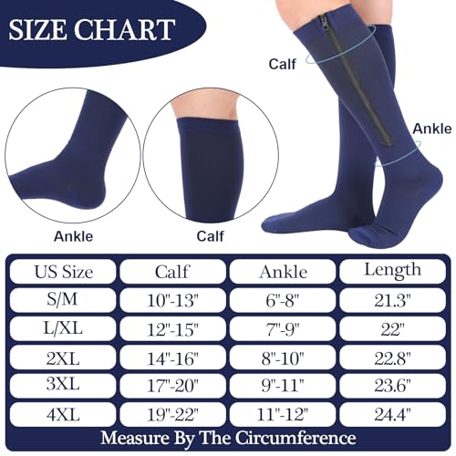 Tarpop 4 Pairs Men Zipper Compression Socks 20-30mmhg Small Classic Color