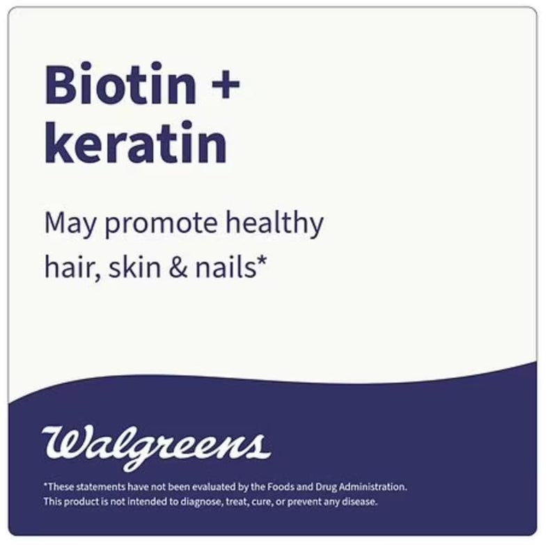 Walgreens Biotin + Keratin | 150 Count Tablets | 10mg of Biotin + 100mg of Keratin | Hair, Skin, and Nail Support Supplement
