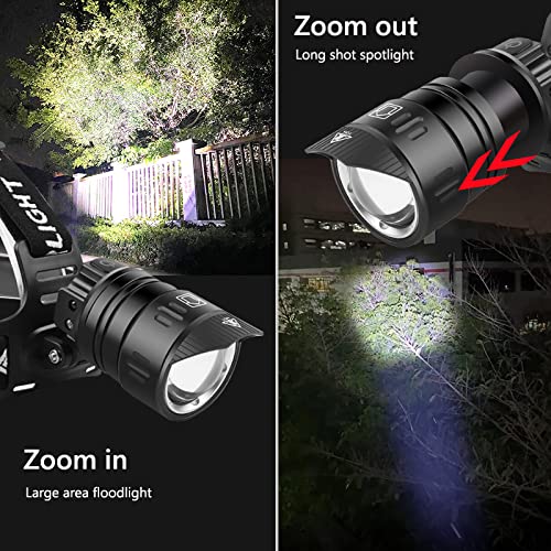Rechargeable Headlamp Super Bright High Lumen, Powerful Zoomable 3 Modes Waterproof Headlight Motion Sensor LED Headlamps with Power Display for Camping Emergency