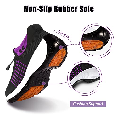 Women's Orthopedic Comfort Walking Shoes, Cushioned Stretch Sneakers 8.5 Black-purple