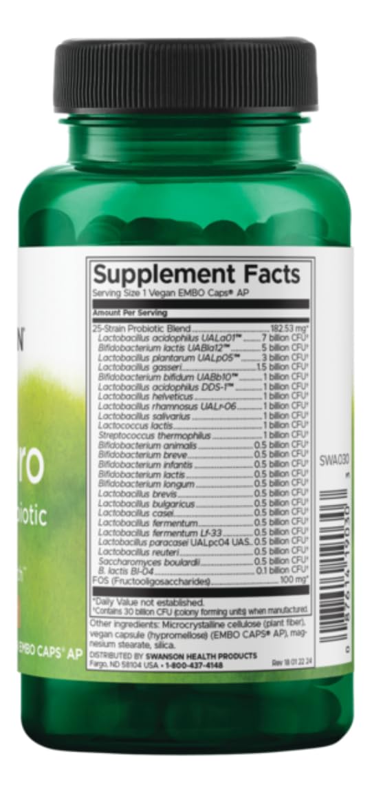 Swanson Epic-Pro 25-Strain Probiotic with Prebiotic FOS for Gut-Health-Conscious Adults Seeking Comprehensive Digestive and Immune Support - 30 Billion CFU (30 Vegan DRcaps) | With Prebiotic FOS for Gut-Health-Conscious Adults Seeking Comprehensive Dig...