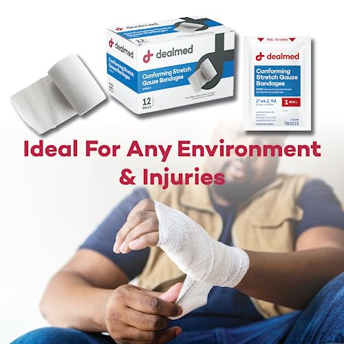 Dealmed 3" Sterile Conforming Stretch Gauze Bandages, 4.1 Yards Latex Free Stretched Dressing Wrap, Medical Non-Adherent Wound Care Mesh Bandages (Box of 12 Rolls) (Pack of 4) 3 Inch (Box) (Pack of 4)