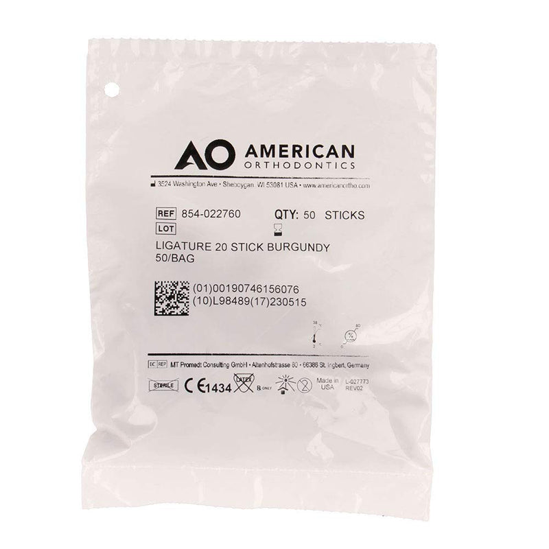 American Orthodontics Ligatures, Burgundy, Non Latex, 50 Stick, 1000 Count