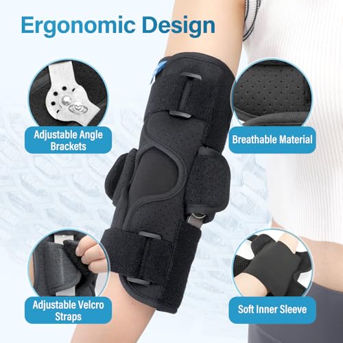Cubital Tunnel Elbow Brace Elbow Brace Ulnar Nerve Entrapment Brace - Adjustable Elbow Immobilizer Elbow Splint for Left & Right Arms, fits Sleeping & Day Use (S) S