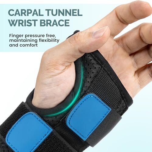 Medibot Blue Black Wrist Brace for Carpal Tunnel - Adjustable Spica Splint for Carpal Tunnel, Sprain, De Quervain's, Injuries, Wrist Pain, Tendonitis Pain Relief and Arthritis, M Size for Men & Women Medium Right Hand-Blue Black