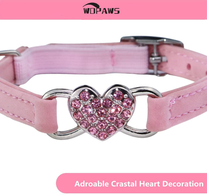 Heart Bling Cat Collar with Safety Belt and Bell Adjustable 8-10 inches for Kitten Cats (Pink) Pink