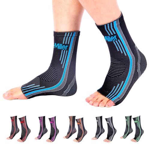 Doc Miller Small Size | 1 Pair Blue Ankle Brace & 1 Pair Blue Elbow Brace | Compression Support for Men & Women | Brace for Pain Relief | Supports Workout Recovery