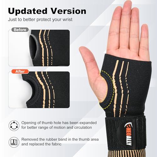 NeoAlly Copper Compression Wrist Sleeve for Carpal Tunnel Gloves with Adjustable Strap for Wrist Support in Carpal Tunnel, Arthritis, Tendonitis, Bursitis and Wrist Sprain (S Pair) Small (1 Pair)