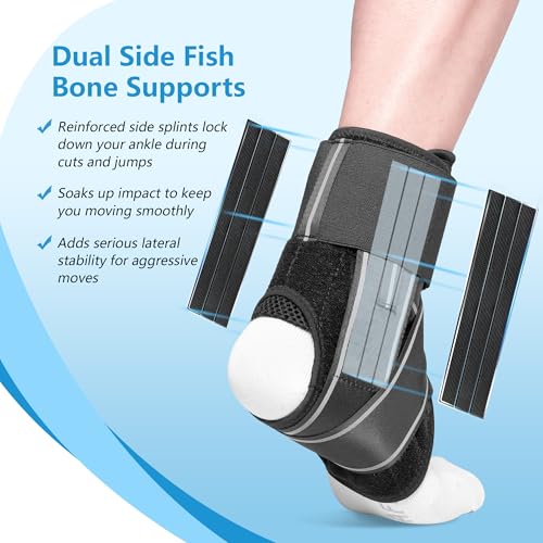 Quick-Lace Ankle Brace for Women & Men, with Side Stabilizers and Reflective Strap, Sport Injury Recovery Support for Basketball, Volleyball, Running, Ankle Sprain & Tendonitis, Size L Reflective Strips Version