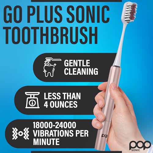 Pop Sonic Go Plus – Rose Gold – Electric Toothbrush for Adults – 2 Speed – Electric Toothbrush – Bathroom Essentials & Travel Essentials – Dupont Nylon Bristles –18000-24000 Strokes/Min w/AAA Battery