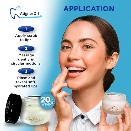 SoftBeso by AlignerOff Sugar Lip Scrub – Vanilla Lip Exfoliator for Dry, Chapped Lips – Moisturizing Formula with Vitamin E, Coconut, Jojoba & Olive Oils – For Men & Women – Ideal for Gifting