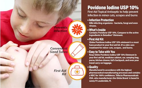 Globe (4 Pack Povidone Iodine 10% First Aid Ointment 1 Oz