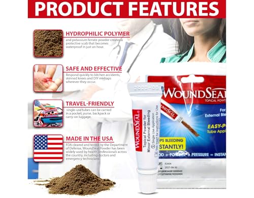 WoundSeal Topical Powder Wound Care First Aid for Cuts, Scrapes and Abrasions Single Use, 4 count (Packaging May Vary) 4 Count (Pack of 1)