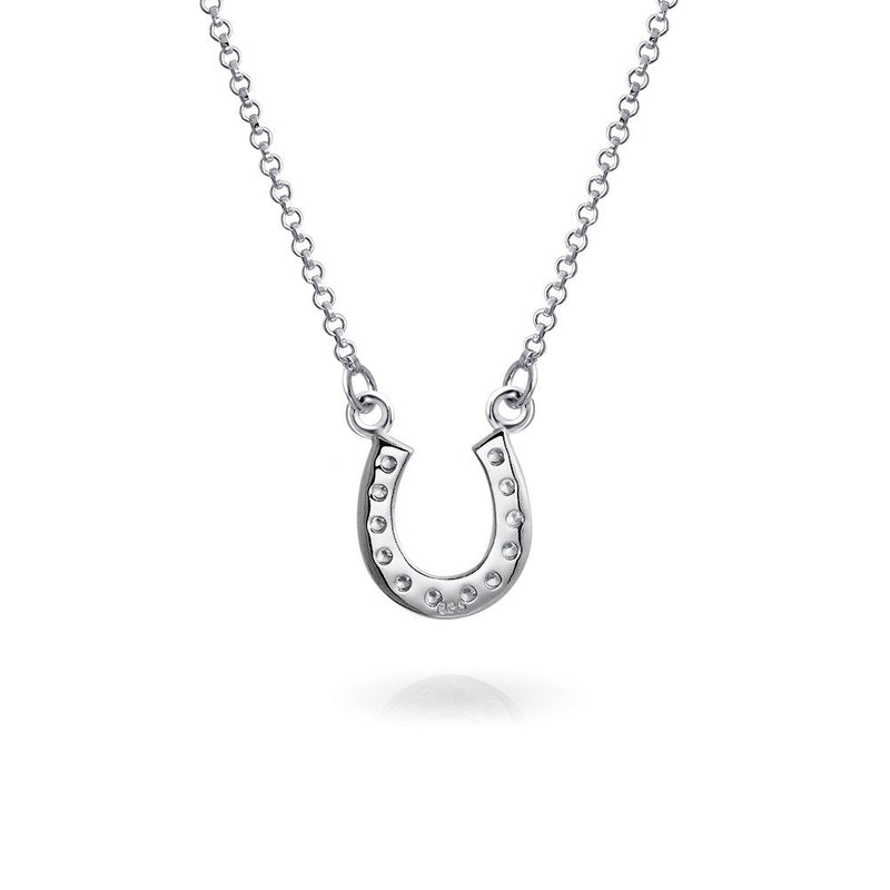 CZ Pave Cubic Zirconia Lucky Good Luck Horseshoe Pendant Necklace Western Jewelry For Women Teen 14K Gold Plated .925 Sterling Silver Clear - BeesActive Australia