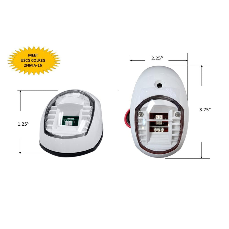 Pactrade Marine Boat Navigation Lights Red and Green LED Side Lights (Vertical Mount) - 2 NM White Housing | Green Starboard Red Port Navigation Lights for Boats LED 2 NM Model - White - BeesActive Australia