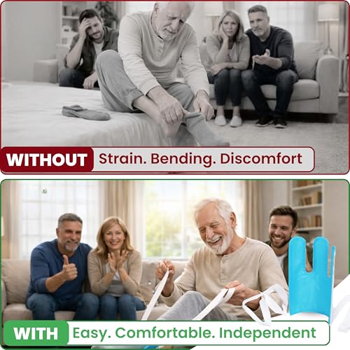 Premium 3 Dressing Aid Kit Shoe Horn Sock Aids for Putting on Long Handle Helper Seniors Assistant Device No Bending Disability Tool Pregnancy Scratcher Zipper Button Limited Mobility