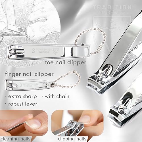 3 Swords Germany - brand quality 6 piece manicure pedicure grooming kit set for professional nail care with jeans textile case - Made in Germany TEXTILE BLUE JEANS