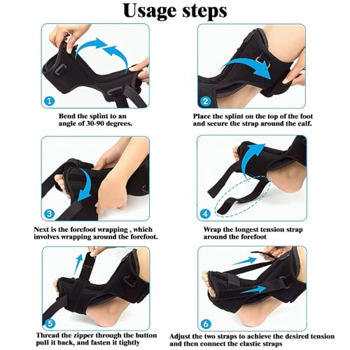 Plantar Fasciitis Night Splint with 28in Elastic Compression Strap, Adjustable Foot Brace, Built-in Aluminum Bar, Cushioned Open Heel Support for Sleeping
