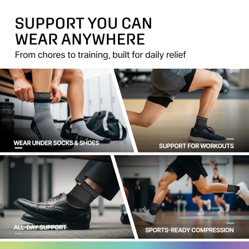 Modvel Foot & Ankle Brace Socks with Adjustable Support Strap – Compression Sleeve for Sprained Ankle, Plantar Fasciitis Relief Tendonitis & Arthritis, Stabilizing Foot & Ankle Support for Women & Men A Black - With Strap Medium