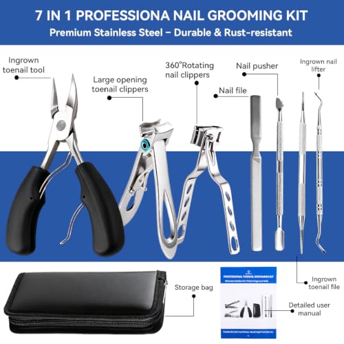 Bowitzki Professional Thick Nail Clippers for Ingrown Toenails, Stainless Steel Heavy Duty Toenail Clipper with Long Handle & Adjustable Blade, Easy Clean, for Men Women Seniors