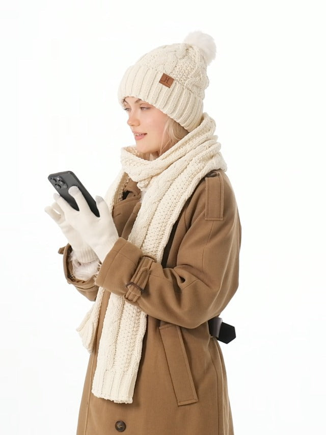 Hat Scarf And Gloves Set For Women, Womens Beanie Hats Thermal Touchscreen Gloves Scarf Scarves, Winter Accessories Sets Burgundy