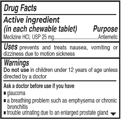 Rising Health Motion Relief and Nausea - Meclizine HCL 25mg - Antiemetic, Motion Relief Chewable Tablets (100) 100 Count (Pack of 1)