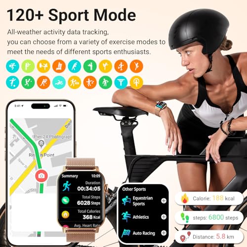 Trendia Smart Watches for Women, 1.83'' HD Fitness Tracker with Answer/Make Calls, Heart Rate/Sleep/SpO2 Monitor, 120+ Sport Modes, IP68 Waterproof, Compatible iPhone/Android Gold