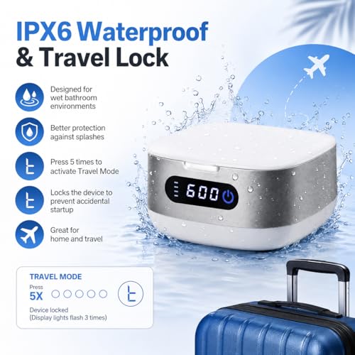 Voraiya Cordless Ultrasonic Retainer Cleaner Machine, 4000mAh Rechargeable Cleaning Pod with UV, IPX6 Portable Denture Cleaner for Mouth Guard, Night Guard, Invisalign Aligners, Adults & Travel Sliver White
