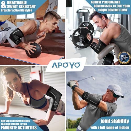 APOYO Elbow Brace for Tendonitis and Tennis Elbow, Compression Support Sleeve, Elbow Brace for Men and Women (Shipped From USA), With Adjustable Strap for Weightlifting, Arthritis, Workouts, Reduce Joint Pain During Fitness Activity (Small) Grey (Single)